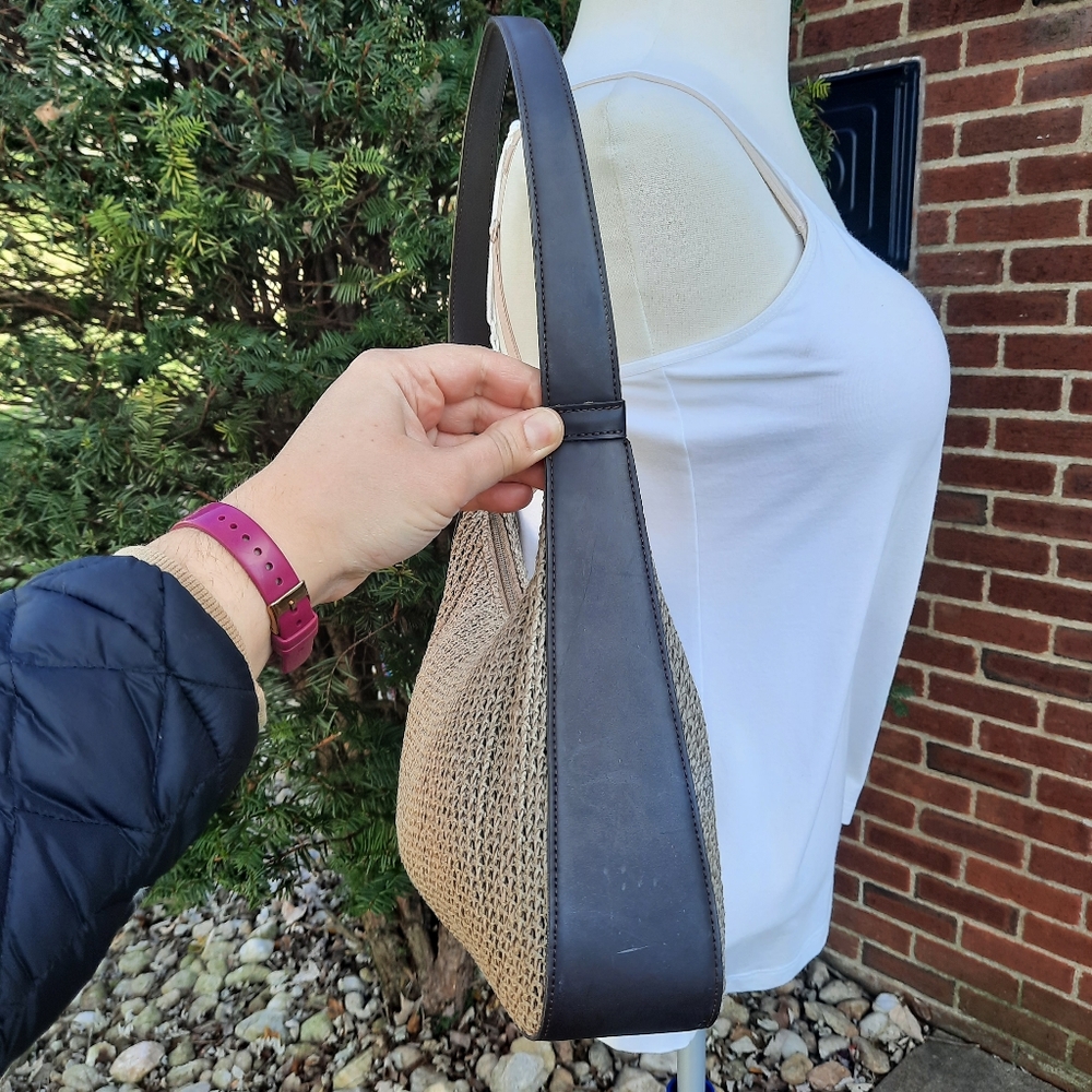 Vintage Y2K Nine West Woven Hobo Shoulder Bag Purse Taupe Retro Boho - Picture 6 of 12